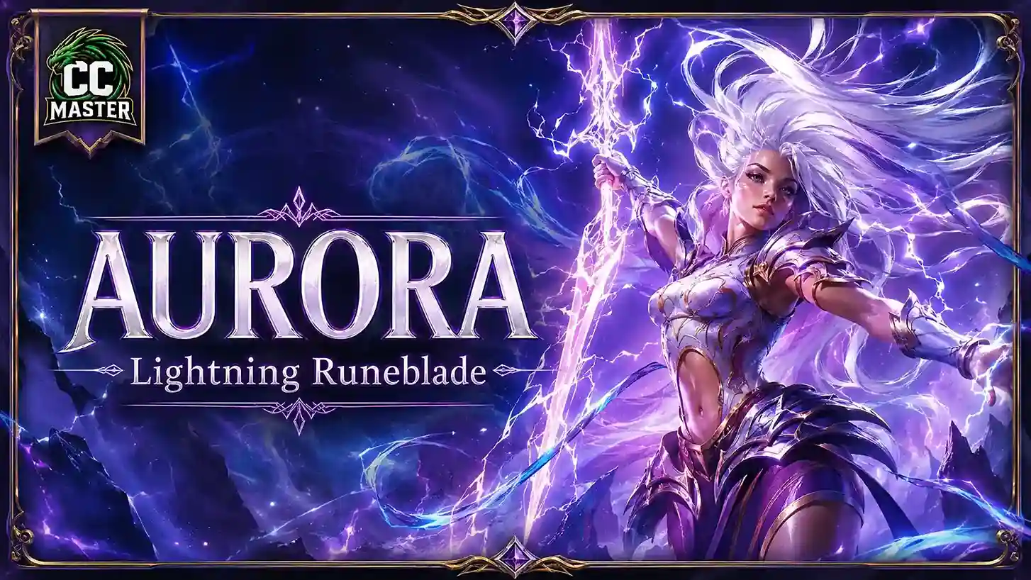 Aurora, Legacy of Tempest, heroína Lightning Runeblade de Flesh and Blood em Omens of the Third Age.