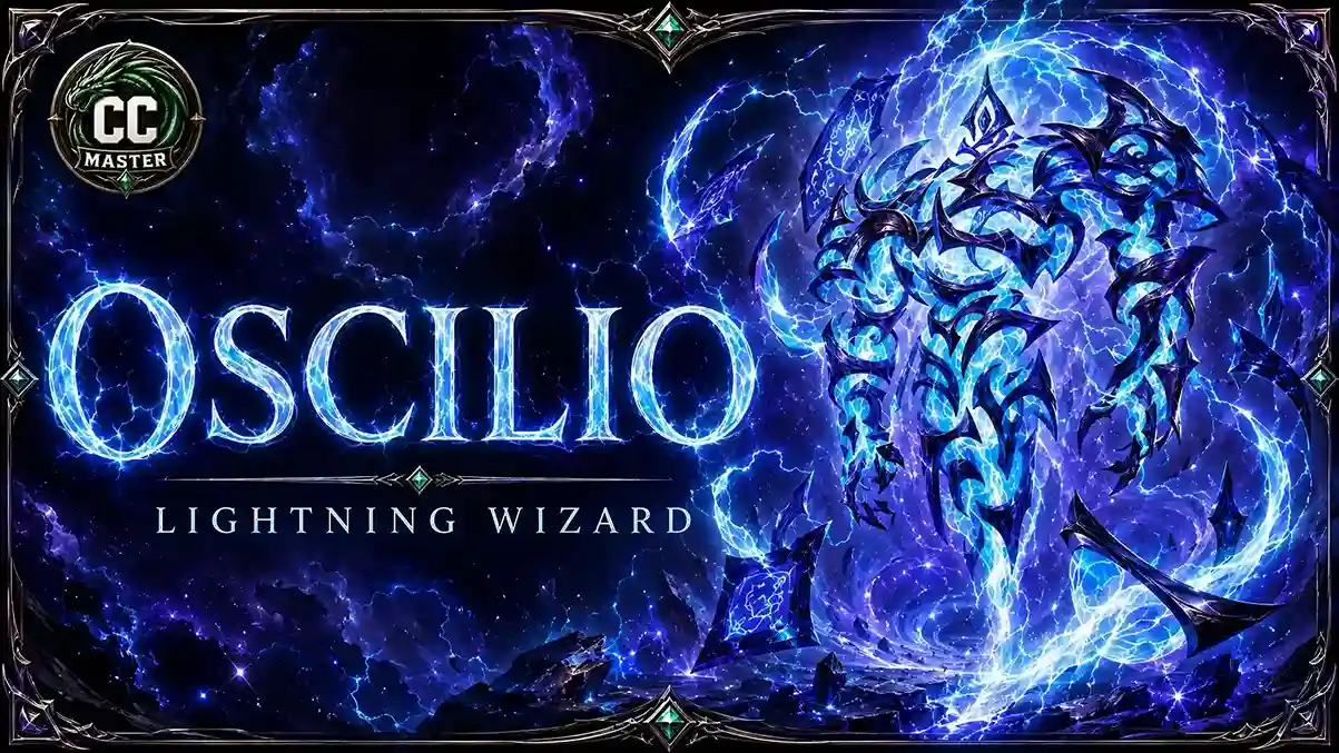 Carta Oscilio, Forked Continuum de Flesh and Blood, herói Lightning Wizard de Omens of the Third Age